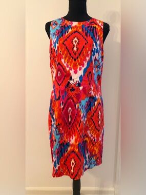 Badgley Mischka Multicolor Sleeveless Ikat-Print Mini Dress - Pink, Red, Blue
